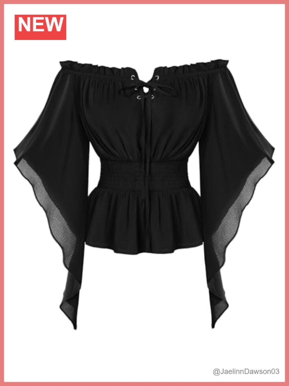 Womens Renaissance Chiffon Blouse Off Shoulder Bell Sleeve Smocked Waist